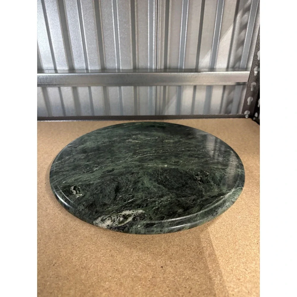 Vintage Green Marble Lazy Susan 12in Round Stone Turntable Kitchen Serving Board